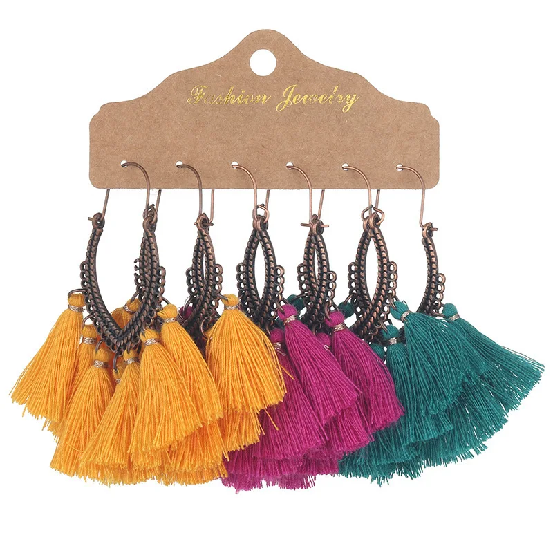 

Boho Ethnic Tassel Dangle Drop Earrings for Women Female Fringed Vintage Fashion Earrings Sets Jewelry Accessories