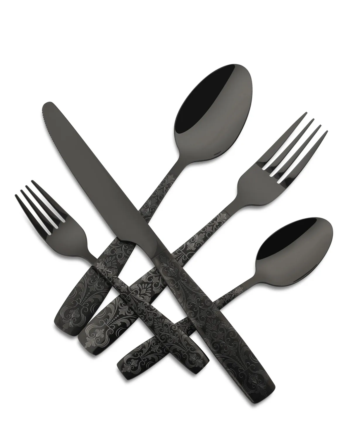 

Black stainless steel cutlery knife and fork 5 pcs flatware set