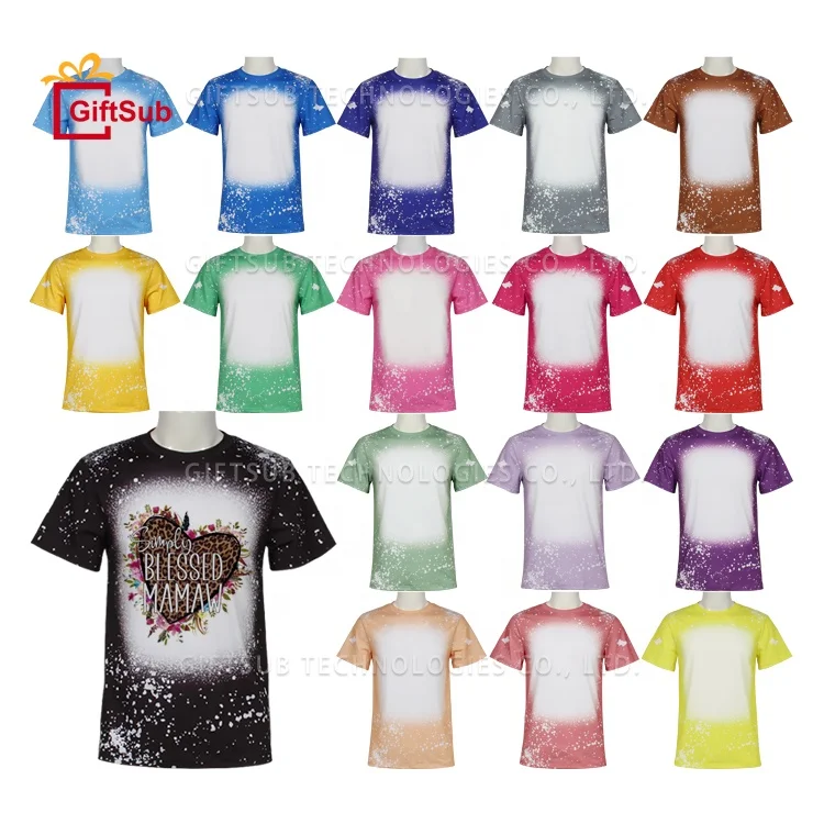 

Factory Wholesale Sublimation Tshirt Blanks Custom Print Polyester Bleach Tee Unisex Faux Bleached Sublimation Shirts, 21 colors