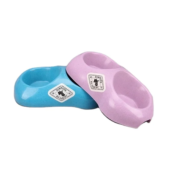 

High Quality Fashion Plastic Bamboo Fiber Durable Feeder Covered Bamboo Dogs Pet Food Bowl, Pink/blue