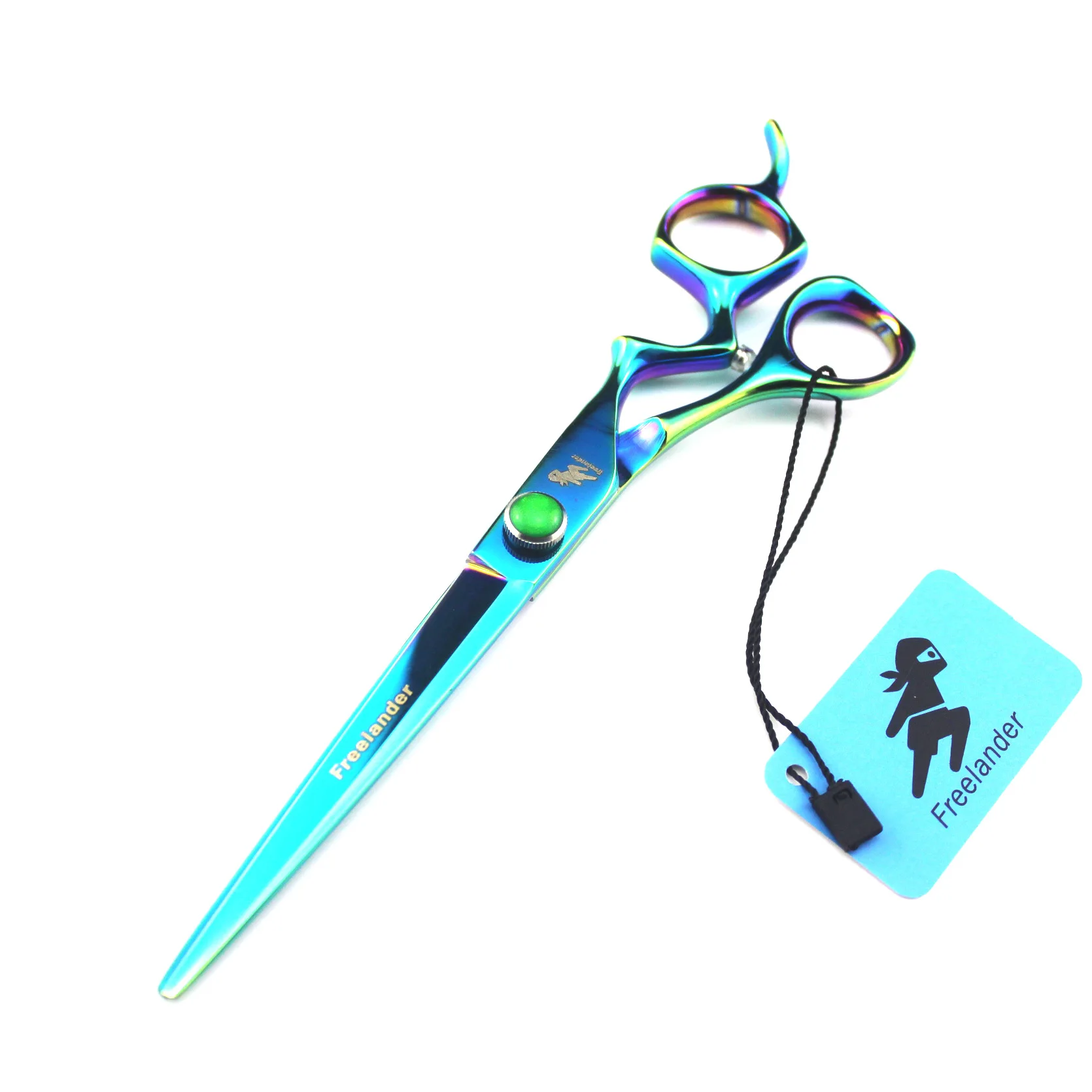 

Freelander 7.0 green curved handle hairdresser makeup pet scissors set