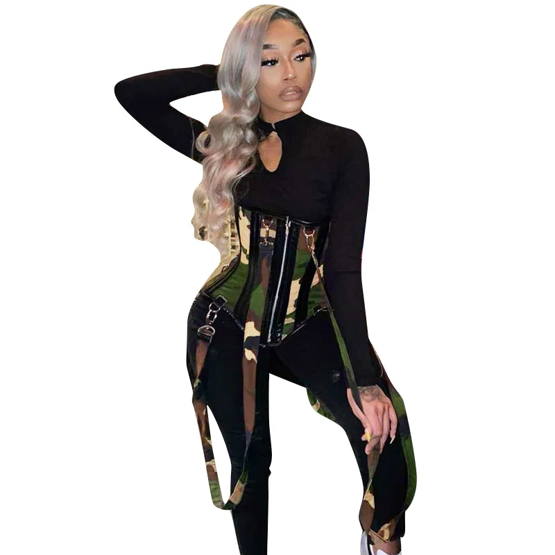 

Corset Jumpsuit 2 Two Piece Matching Set Women Fashion Sexy Club Wear 2021 New Arrival Vendor Clothes Ladied Wholesale Outfit, Black