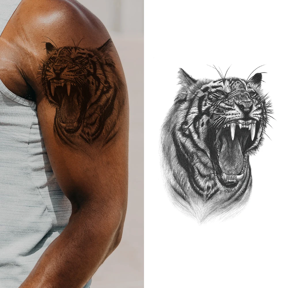 Black Tiger Temporary Tattoo Waterproof Custom Options Fake Tatoo Sticker Realistic Arm Leg Temporary Tattoo for Men Women