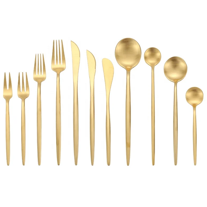 

gold cutlery set stainless steel cutipol cutlery matte gold cutlery silverware gold plated flatware wholesale, Silver/gold/rose gold/black/rainbow etc