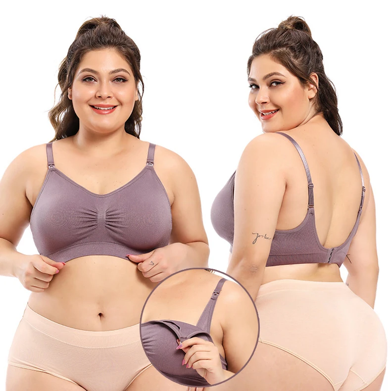 

sexy adult Maternity breathing with padded cotton Plus Size nursing breastfeeding bra European and American sizes, Black, white, skin color, pink, gray, blue,purple, dousha purple