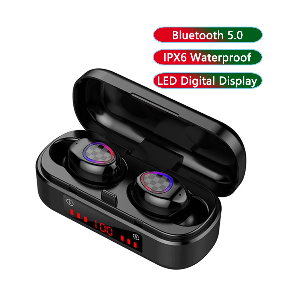

Free Shipping 1 Sample OK IPX6 LED Dual Display Earphone Touch Mini TWS Wireless Headphone