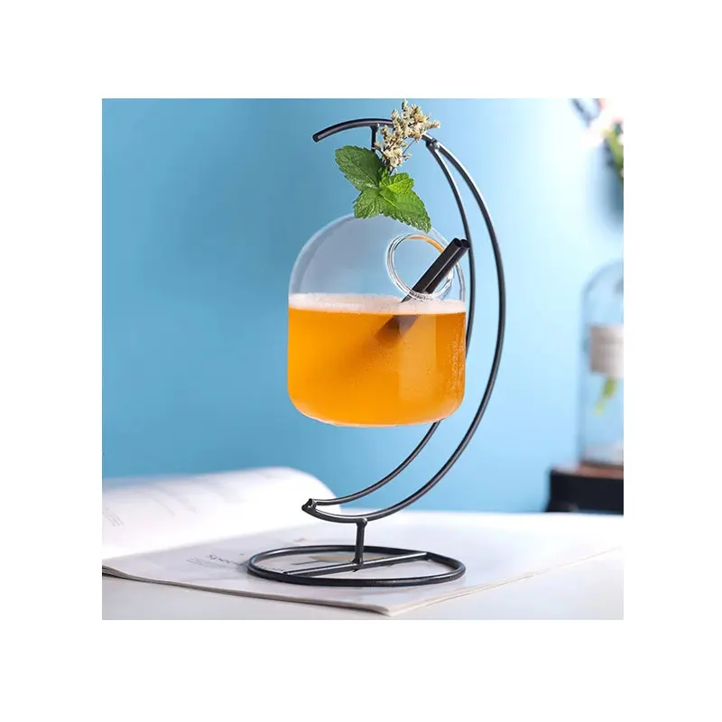 

Bar New Ideas Hanging Basket Cocktail Glass Heart Moon Iron Frame Suspension Bottle Juice Beverage Molecular Special Drinks Cup