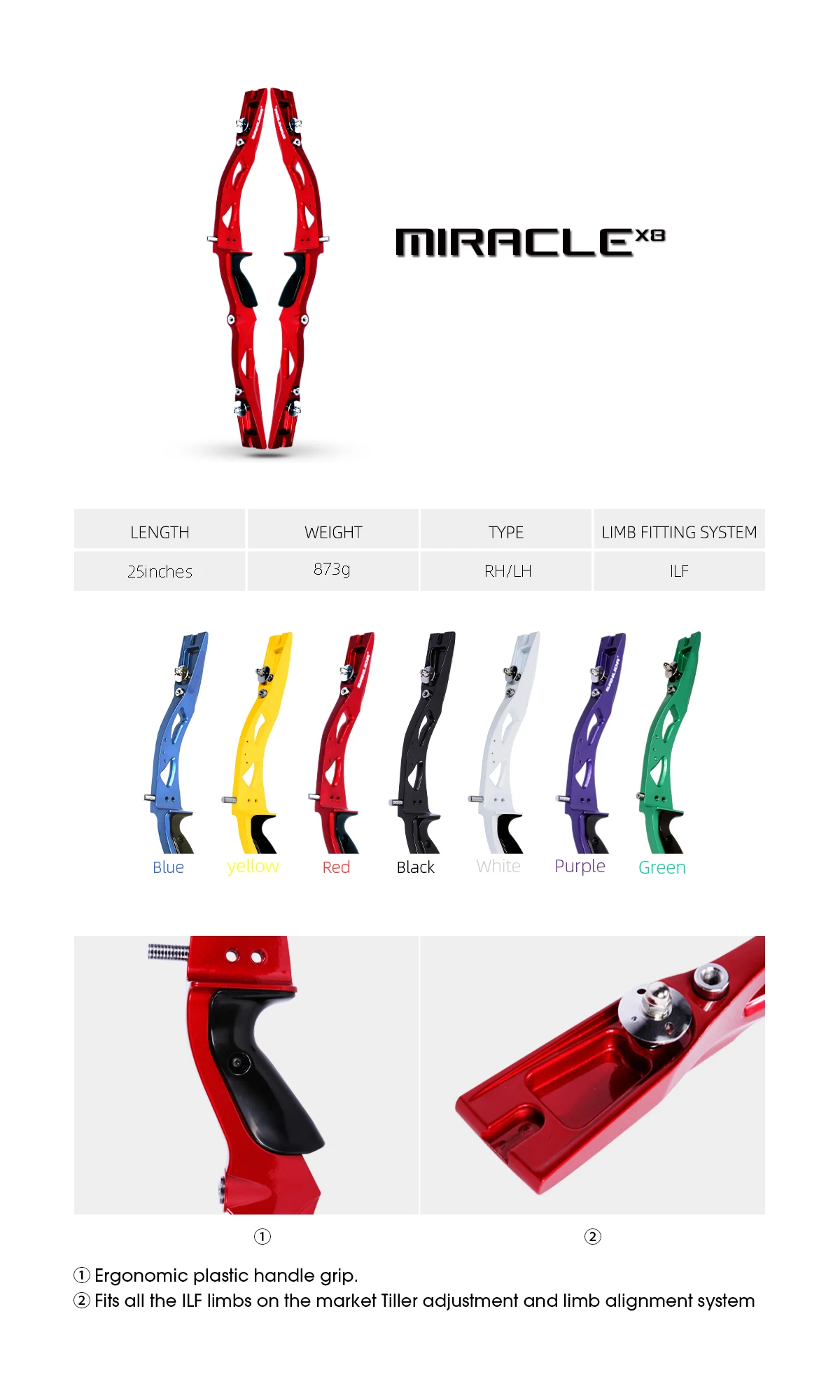 Sanlida Miracle X8 Bow Riser 25" Ilf Recurve Bow Riser Net Weight 873g