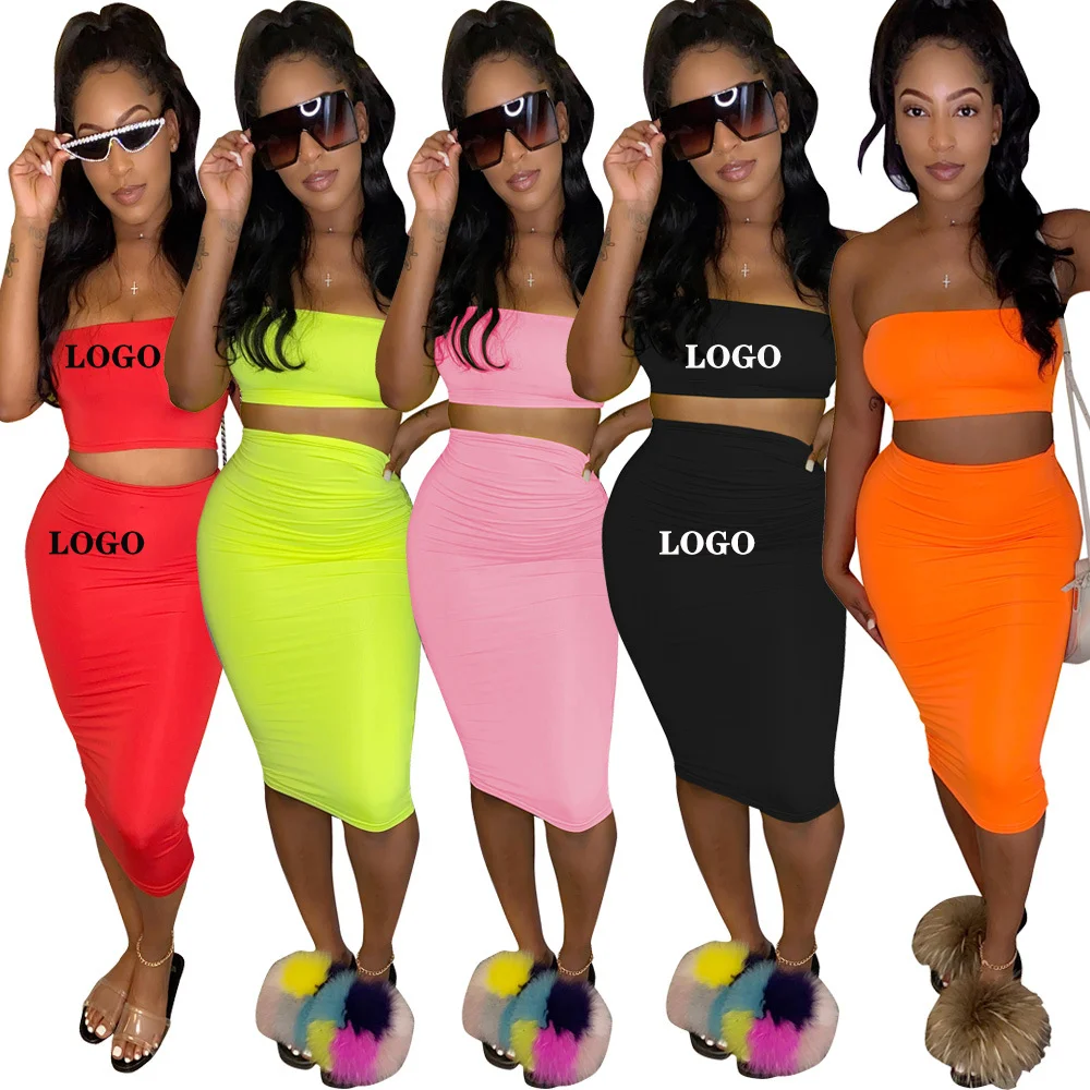 

Custom Logo 2021 Summer Women Luxury Clothing Lounge Wear 2 Piece Sexy Skirt Set, Assorted colors