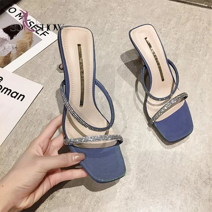 

Simple designer fashion slippers with rhinestone sparkle glitter slippers for ladies