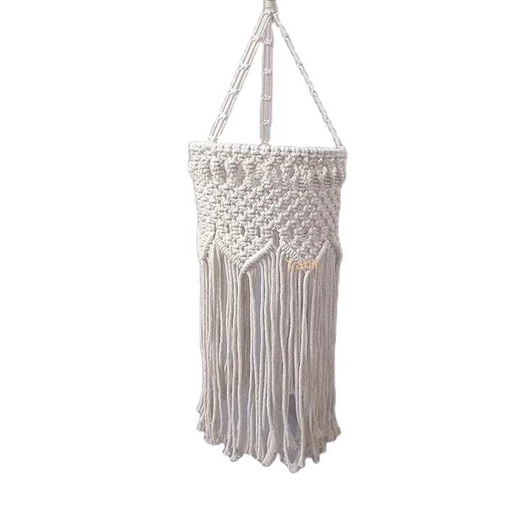 

Handcrafted macrame lamp shade cover macrame lampshade frames cotton tassel Decoration Macrame Chandelier Lamp Shade, White
