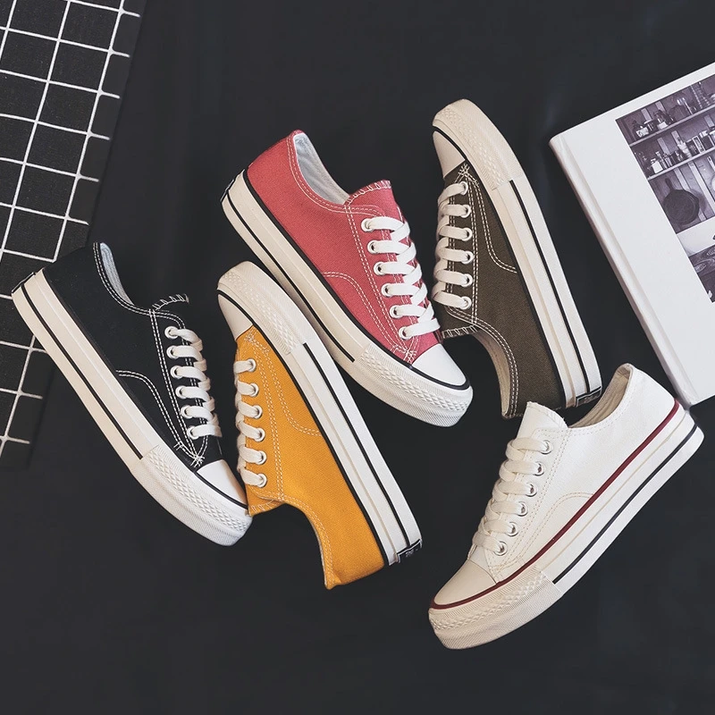 

2021 spring and summer new canvas shoes campus flat bottom Korean lace up fashion sports walking style women's casual shoes