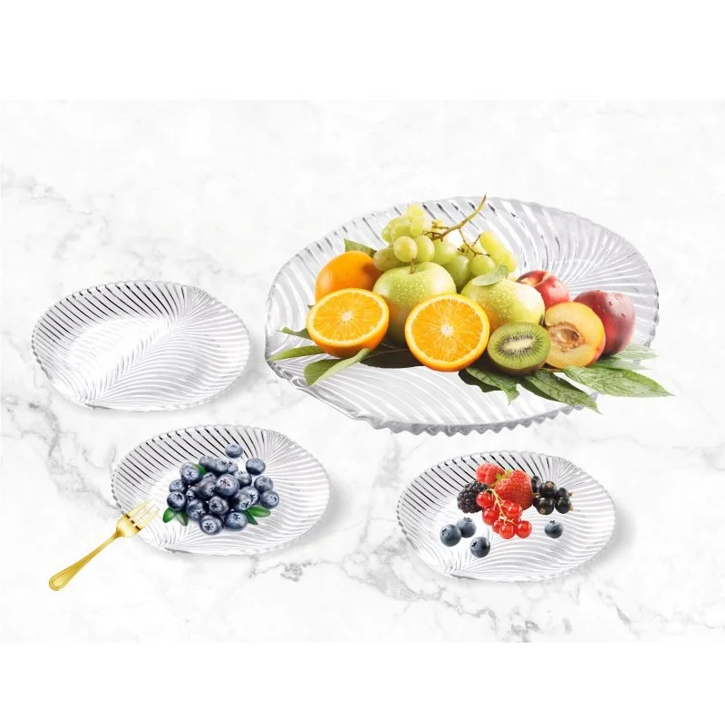 

2021 New Arrivals Leaf Pattern Clear Glass Fruit Plate Glass Plate Glass Plates