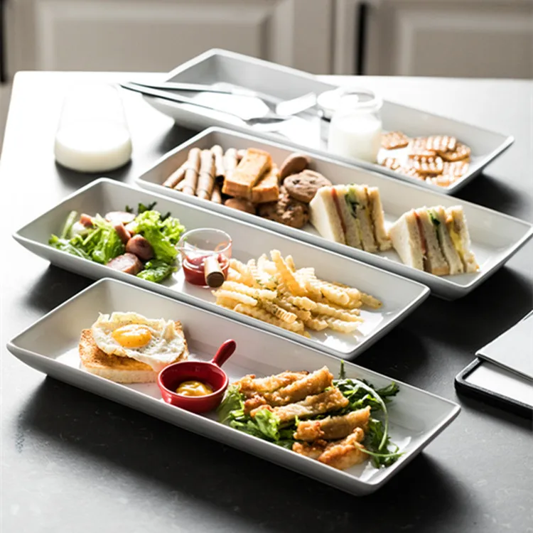 

15.5 inch glazed white rectangular wedding party hotel restaurant ceramics plates set for 4 piece