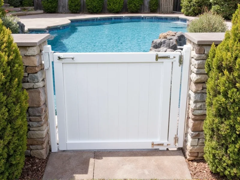 Properly installed self-closing pool gate with dual locking mechanisms