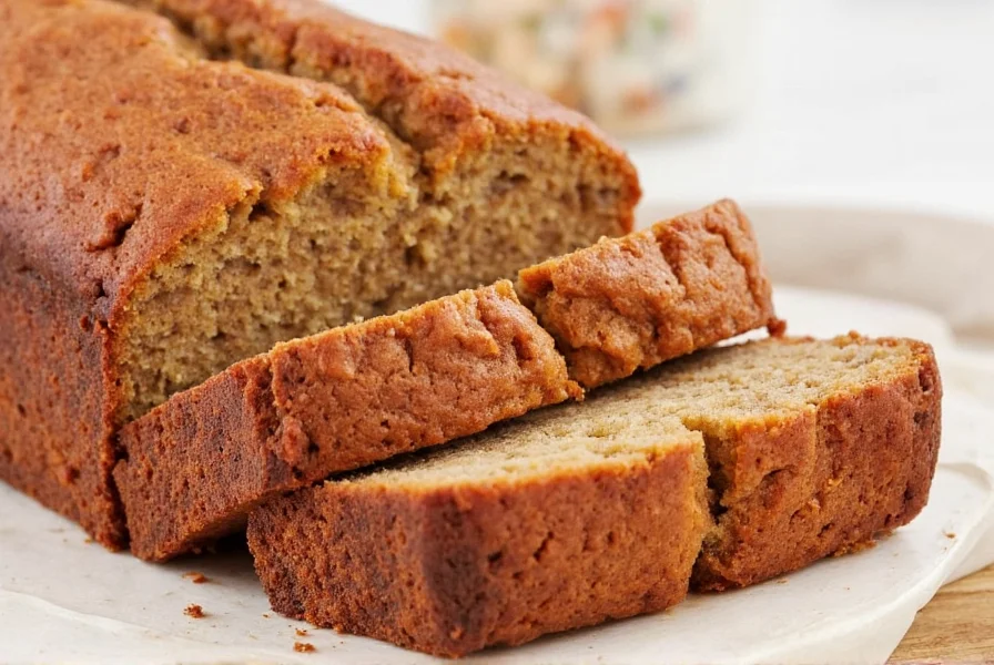 Perfectly baked cinnamon banana bread with golden crust and moist interior, sliced to show texture