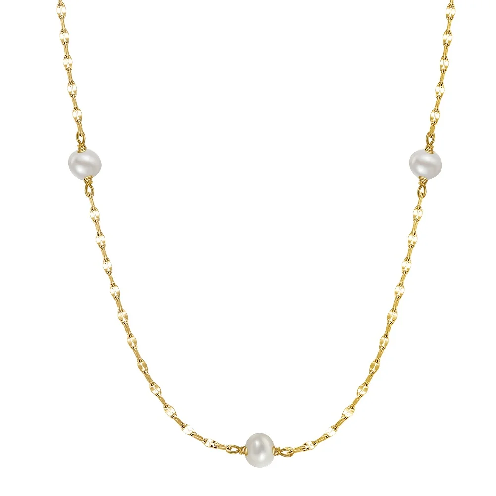GPN35 Pearl Choker Dainty Adjustable Necklace 14K Gold Plated Cultured Freshwater Pearl Tiny Chain Necklace Jewelry for Women