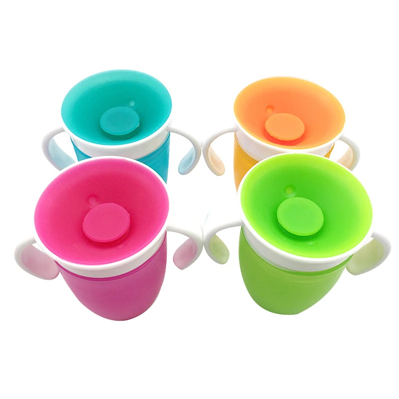 

Hot 360 Degrees Can Be Rotated Baby Learn Drinking Cup with Double Handle Flip Lid Leakproof Infants Water Cups Bottle BPA Free