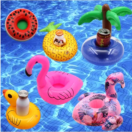 

N1351 Inflatable Cup Holder Swimming Pool Accessories Donuts Flamingo Watermelon PVC Party Toys Swim Pool Floating Water Cup Mat, Mixed color