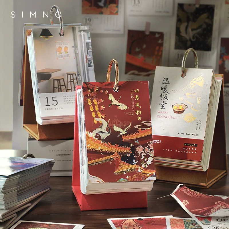 

2023 Calendar Aesthetic Standing Flip Calendar Cartoon Desktop Creative Decorative with Exquisite Bronzing Hollow Gift Box