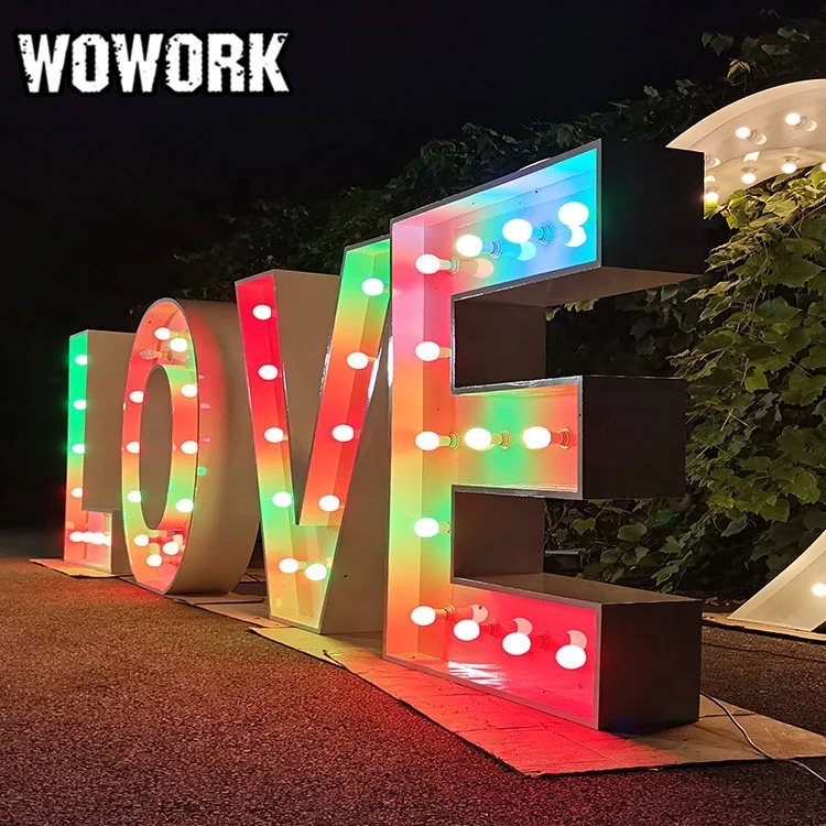 WOWORK factory supplier big shaped light up large cursive letters bulb love sign for photo shoot and wedding background