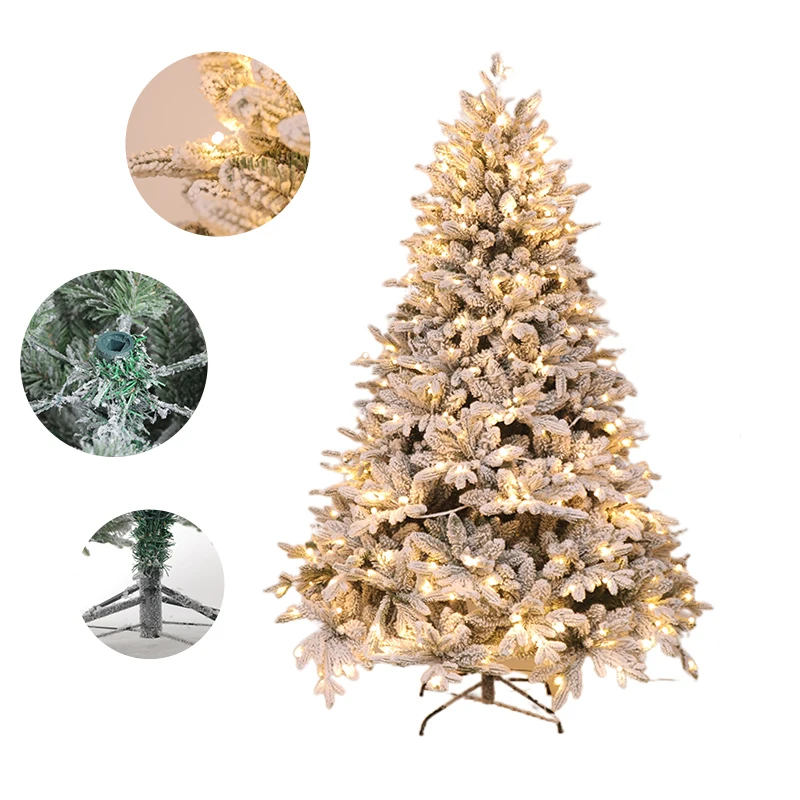 

6ft 180cm pre-lit Luxury mixed snow flocked Hinged Structure Artificial Christmas Tree