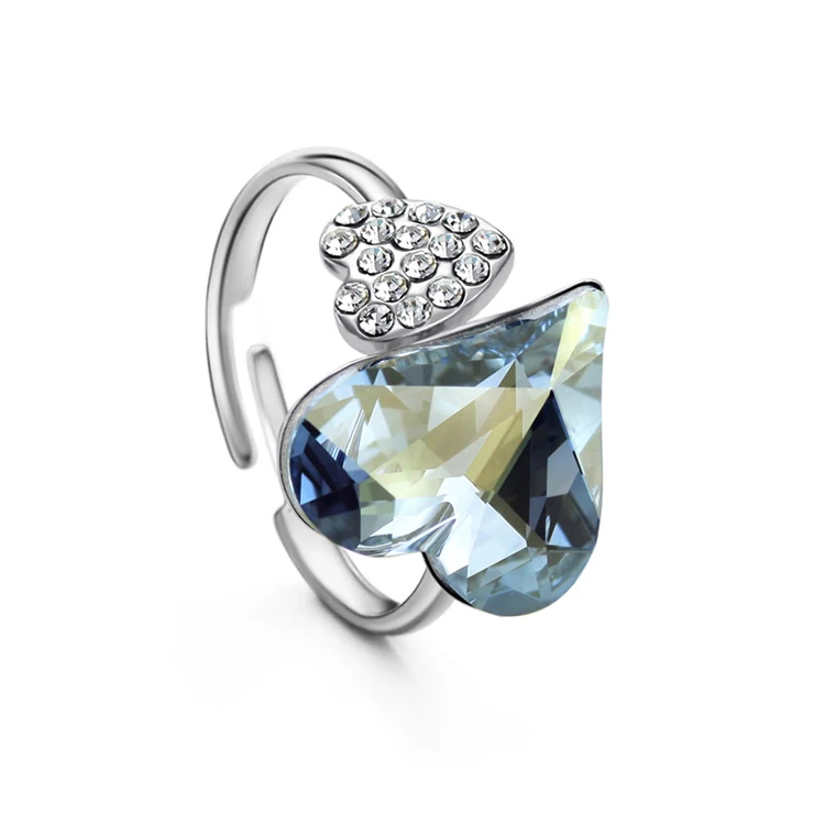 

Romantic Double Heart Finger Rings Austria Crystal Rhinestone Rings For Women Gifts, Picture shows