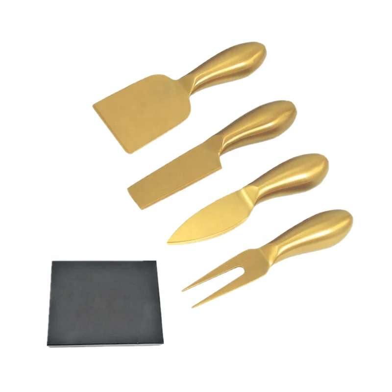 

Gifts for Housewarming Custom 4 Pieces Stainless Steel Slicer Knives Cheese Fork Serving Set Gold Cheese Knife, Silver+ wood handle