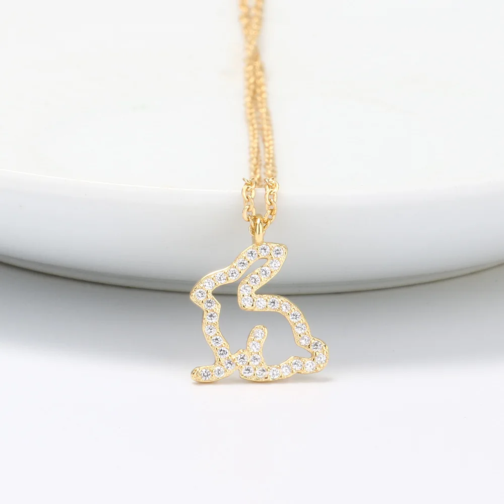 

2021 Hot Selling Trendy Exquisitive Bunny Necklace Rabbit Pendant,Animal Diamond Zodiac Stainless Steel Necklace, Gold color