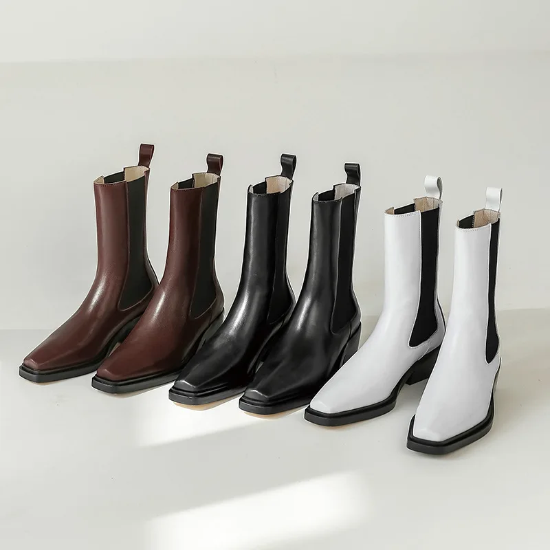 

Personalized Casual Low Heeled Square Toe Martin Boots Thick Soled Ladies Short Boots, White, black, brown
