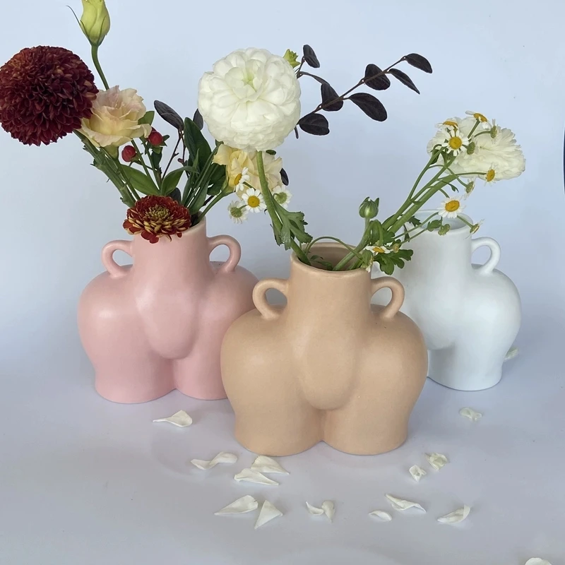 

New design bottom body artistic decoration ceramic vase for home decoration, Pink/white/flesh