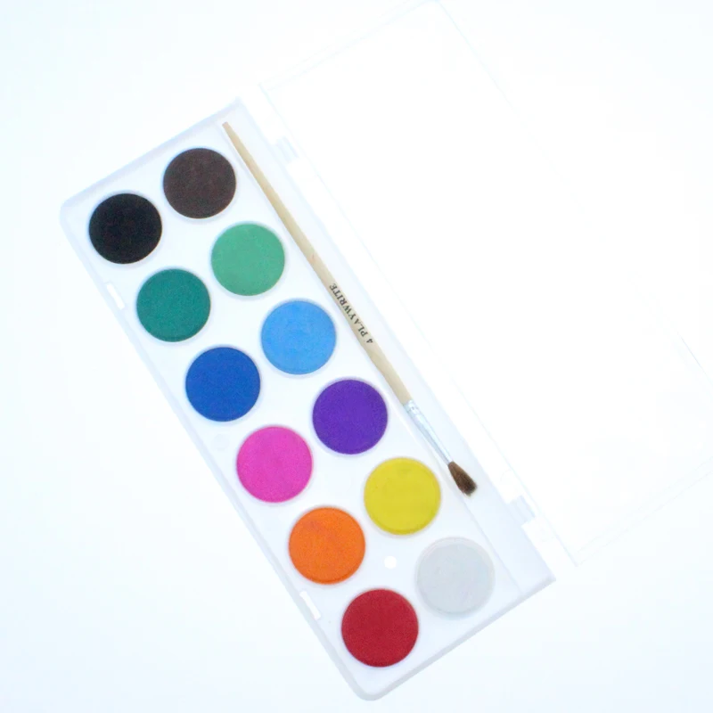 
Free sample no toxic white case 12 colors kids water color paint with brush,multicolor solid watercolor paint set 