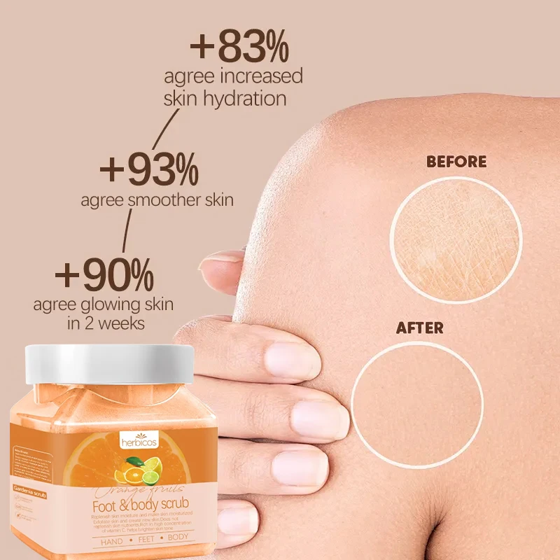 Orange Natural Sea Salt Body Scrubs 500g Moisturizing Bath Shower Skin Whitening Exfoliating Scrub Vitamin C Infused Fruity All