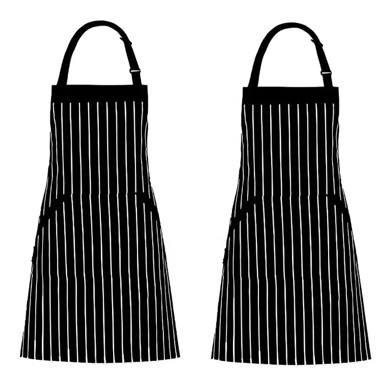 

Household apron restaurant Kitchen Cafe waiter coveralls chef striped pocket apron, Black white
