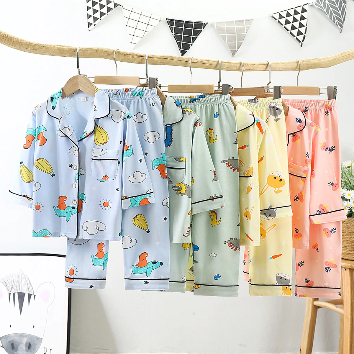 

Wholesale Breathable Two Piece Sets Kids Pajamas Boys Long Sleeves Girls Sleepwear Baby Cotton Clothes on sale