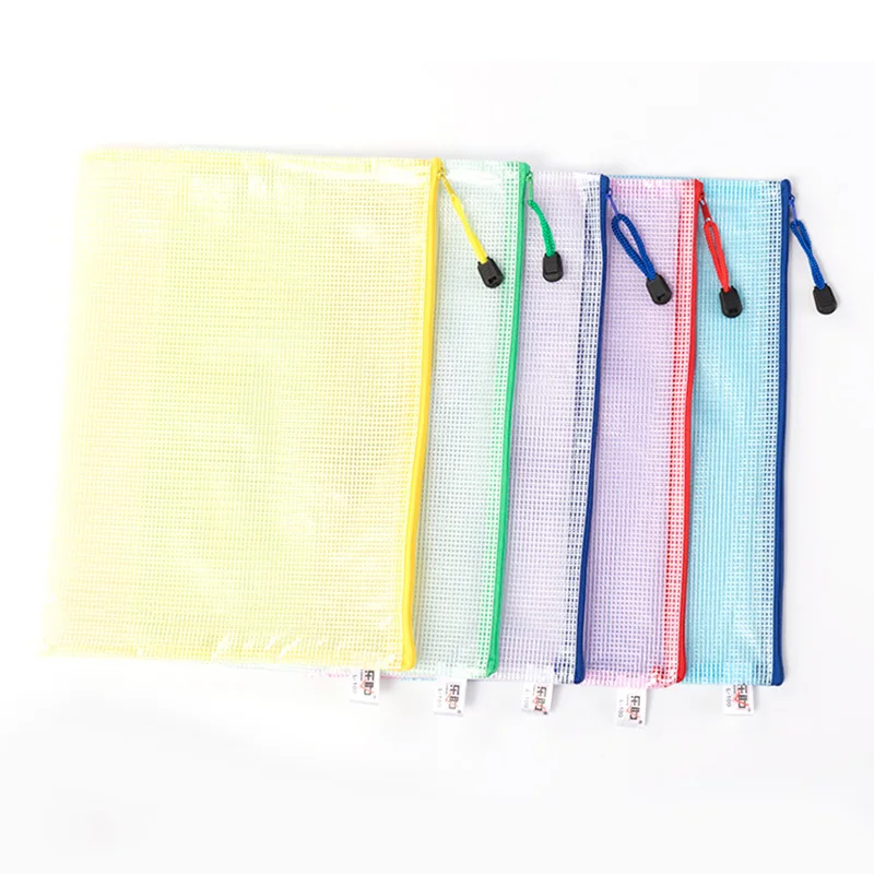 

Wholesale Mesh Beauty Zipper Pouch Documents A4 Fashion Office Supplies Stationery File Bag Storage Plastic Document Bags