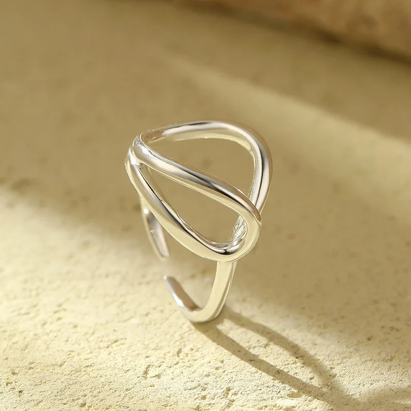 Fine Jewelry 925 Sterling Silver Hollow Out Round Rings Plain Simple Geometry Gold Plated Women Adjustable Ring Jewelry