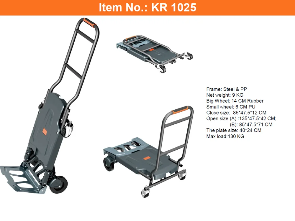 2 In 1 Trolley 120kg Capacity Multiposition Folding Hand Truck