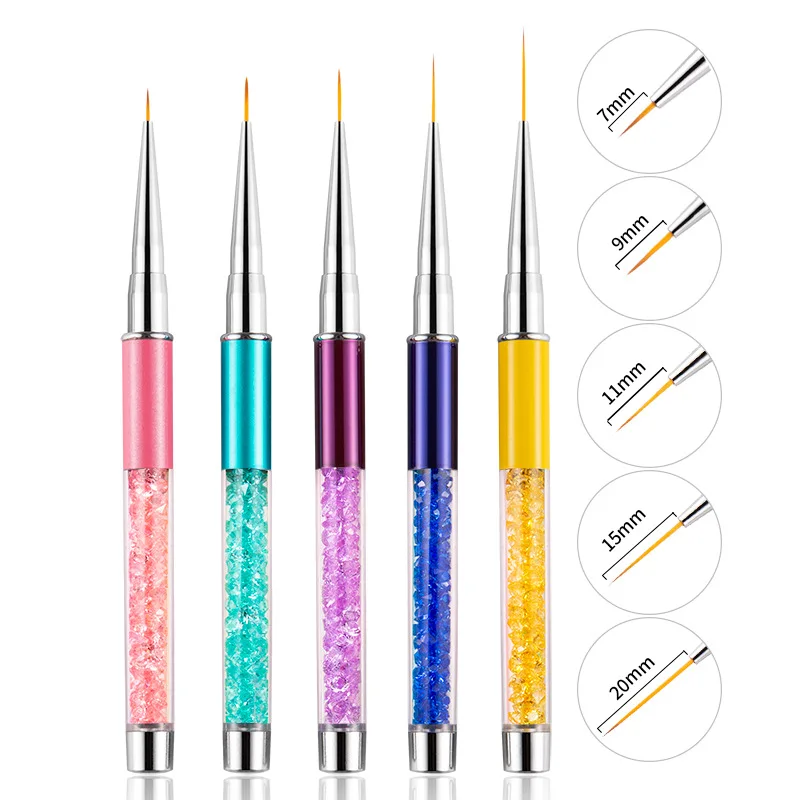 

7/9/11/15/20mm Nail Art Liner Fin Brush Painting Drawing Carving Pen Flower Manicure Metal Crystal Acrylic UV Gel Tip