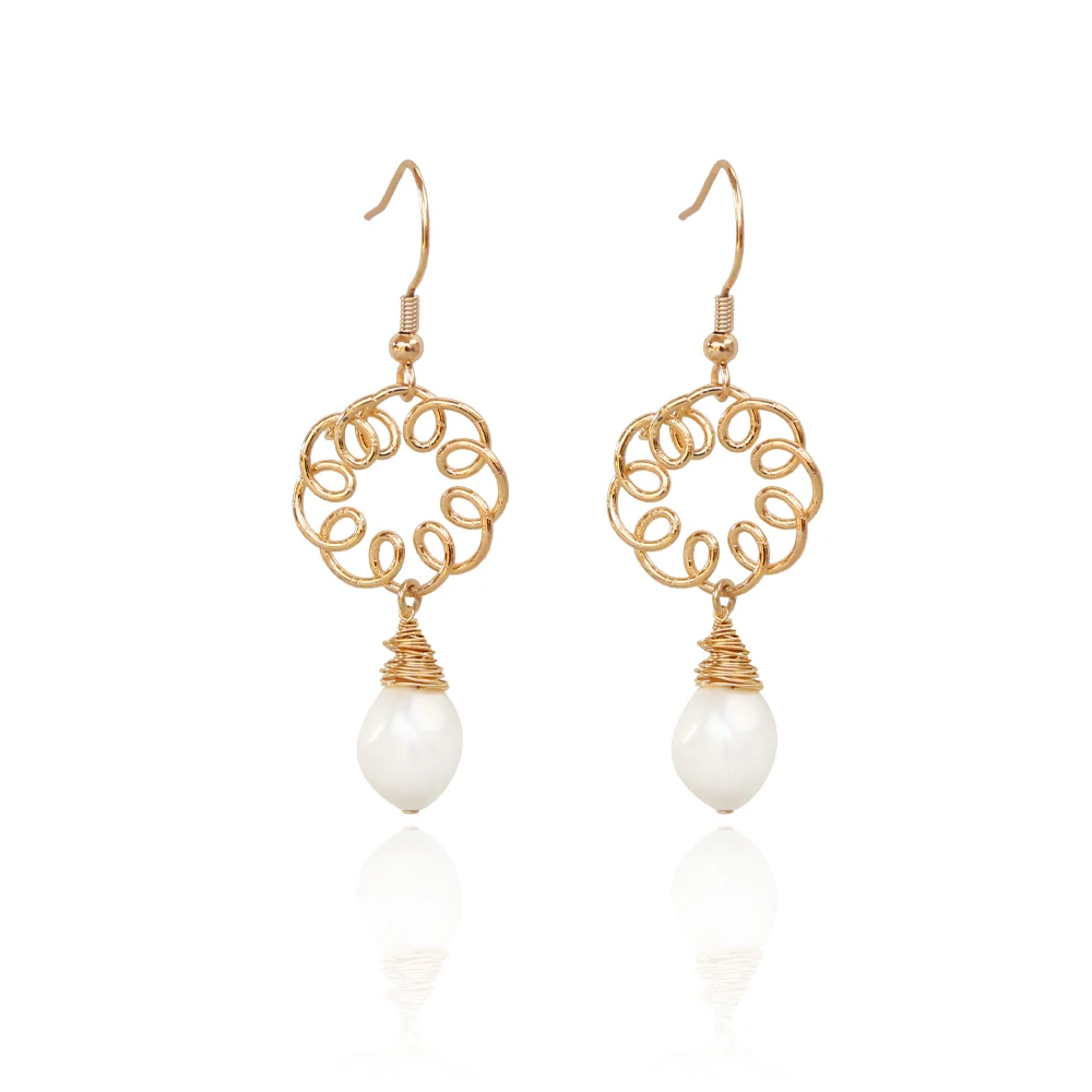 

Custom Copper Wire Handmade wire Wrapped Fashion Earring With Pearl, Colors