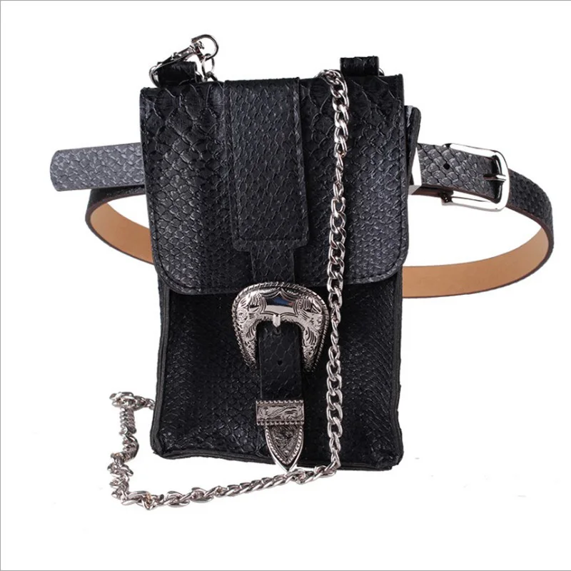 

Alligator Leather Bum Bag Hip Hop Pouch Bag Shoulder Fanny Pack Waist Bag With Chain, Color1/2/3/4