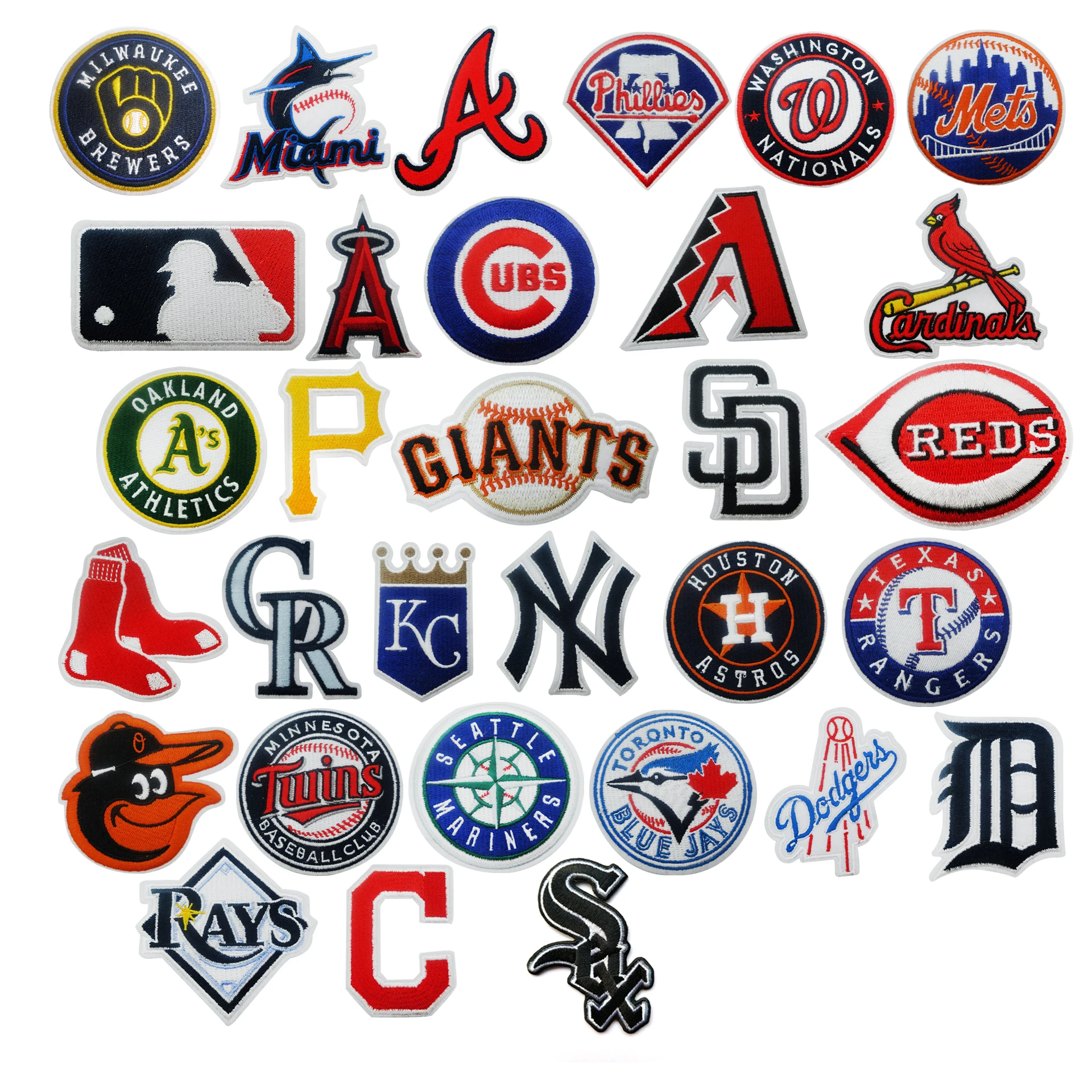 

Baseball Major League Team Logo Applique Iron on Embroidery Patches Set for Clothes Cap