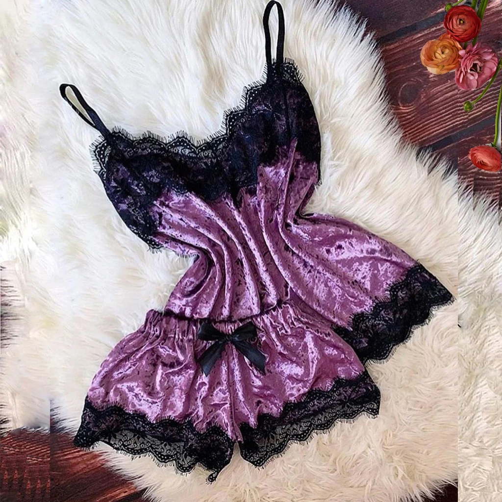 

Wholesale Luxurious Shorts Oneise Velvet Tight Underwear Set Sexy Nighty Summer Sleepwear Pajamas For Women, Red,purple,green,blue,pink,gray