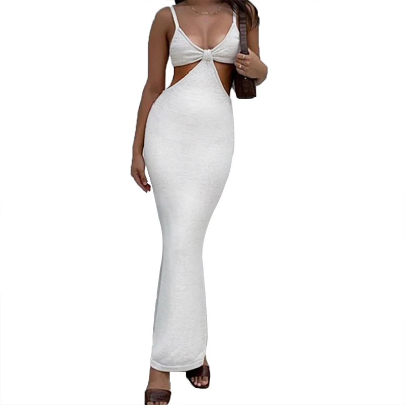 

Women sexy backless cut-out side cami slim summer long dresses