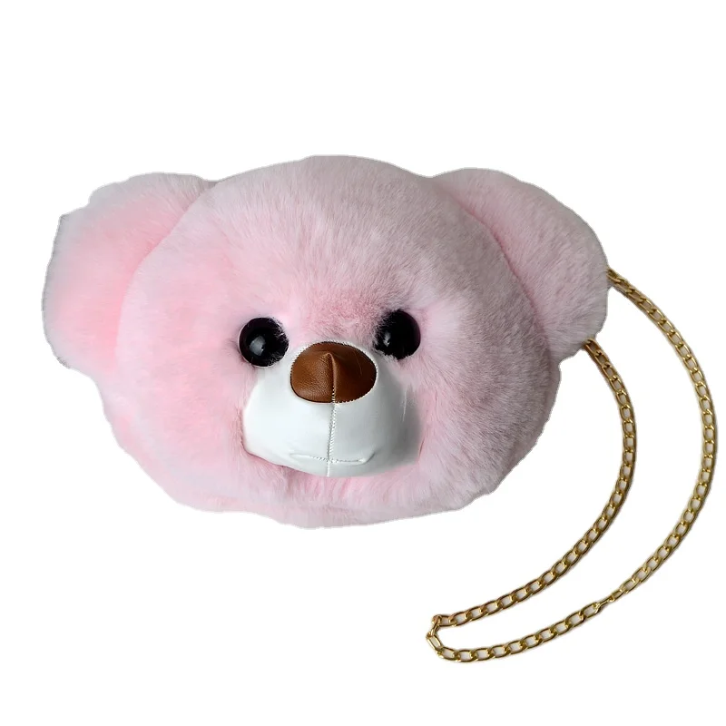 

artificial fur teddy bear head Inclined shoulder bag, 24 colors