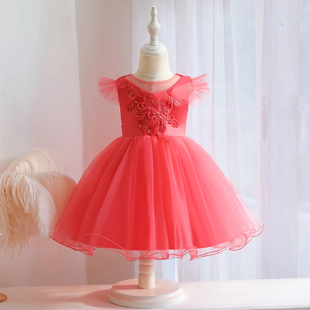 

Baby banquet dress children's ballet sleeveless wedding princess dress white 0-6 years old costume