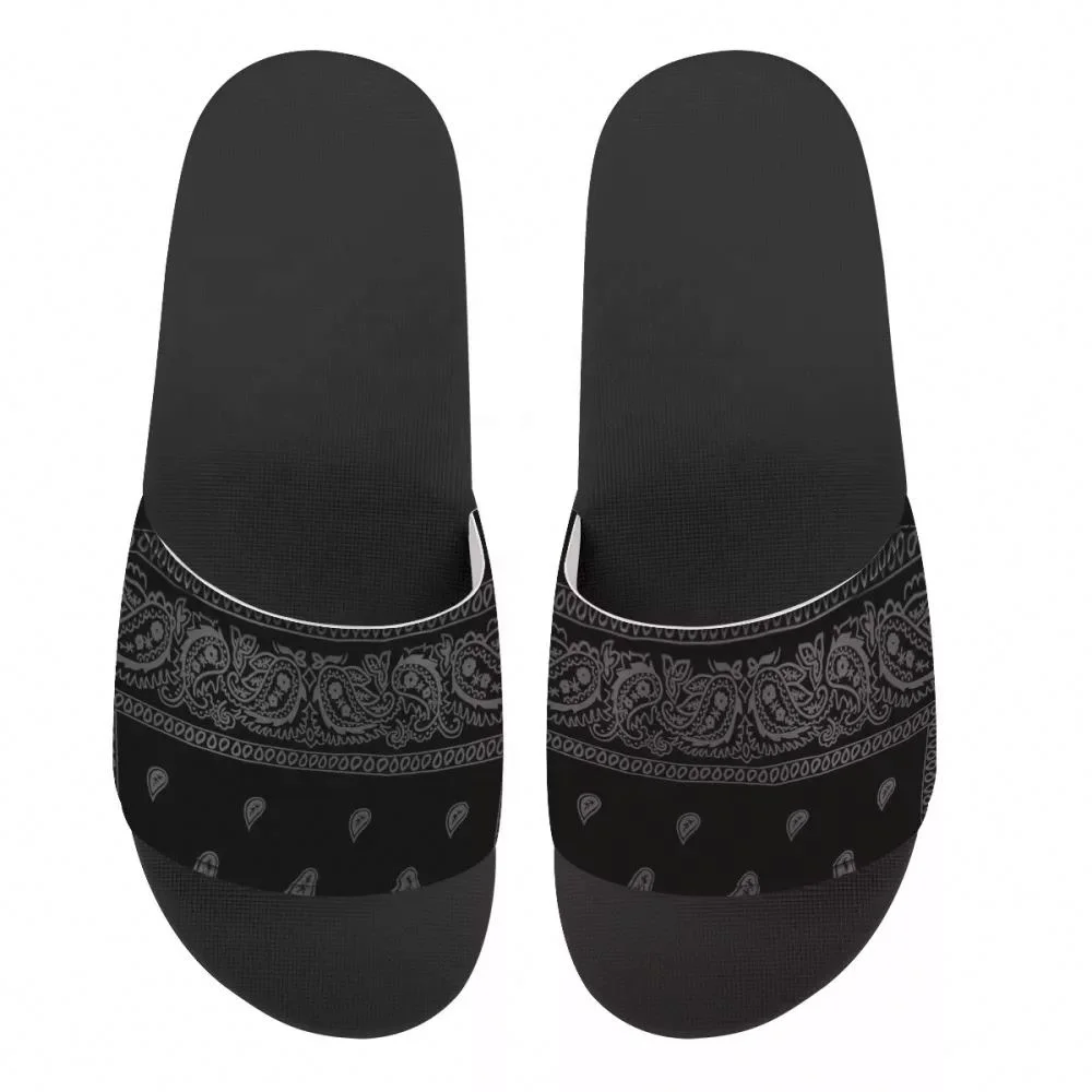 

1 MOQ Stylish Black Bandana Slippers Wholesale Non-Slip Flat Slippers For Women Large Size Luxury Custom Paisley Slippers Summer