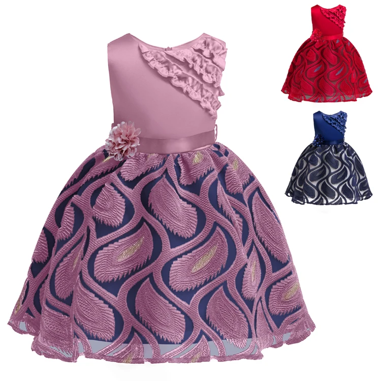 

HDKZT3182 2021 Summer Amazon Hot Selling New Spot High Quality Children Kids Embroidered Princess Baby Girls Party Dresses, Red/blue/purple