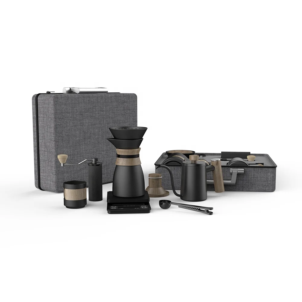 

DHPO premium gift ceramic V60 coffee dripper coffee maker set with suitcase, Black color custom