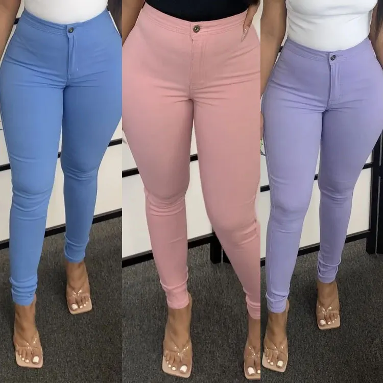 

Fall hot selling small leg pants women's high stretch cotton pure color jeans feminine feeling